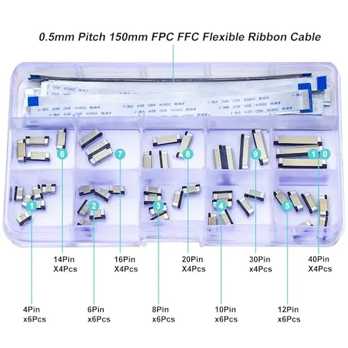 0.5mm Flexible Flat Cable Connectors Kit, 4/6/8/10/12/14/16/20/30/40Pin FFC FPC Ribbon Sockets Connector(0.5mm-SS-Kit)