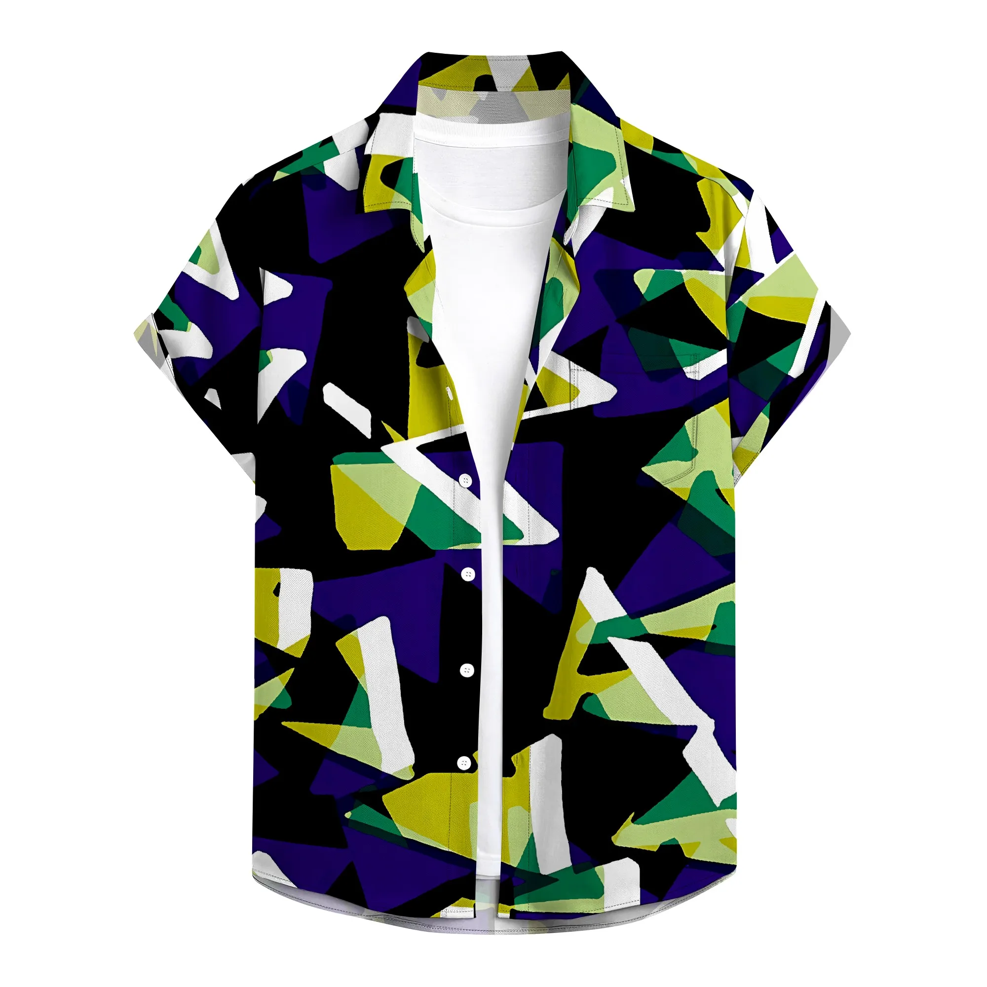 YEAE Camicia con stampa patchwork geometrica per uomo Top estivo casual a maniche corte