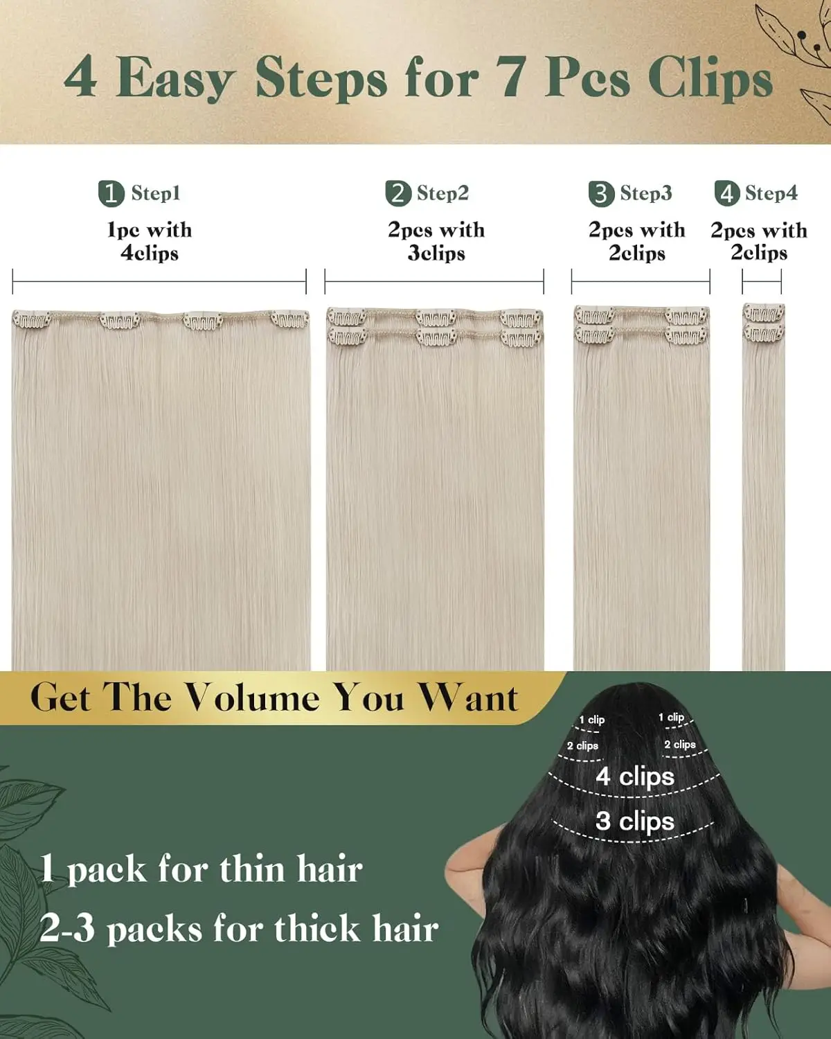 Ugeat Clip in Hair Extensions Human Hair Double Weft Salon Quality Remy Hair Full Head Balayage Color Clip in Hair Extensions