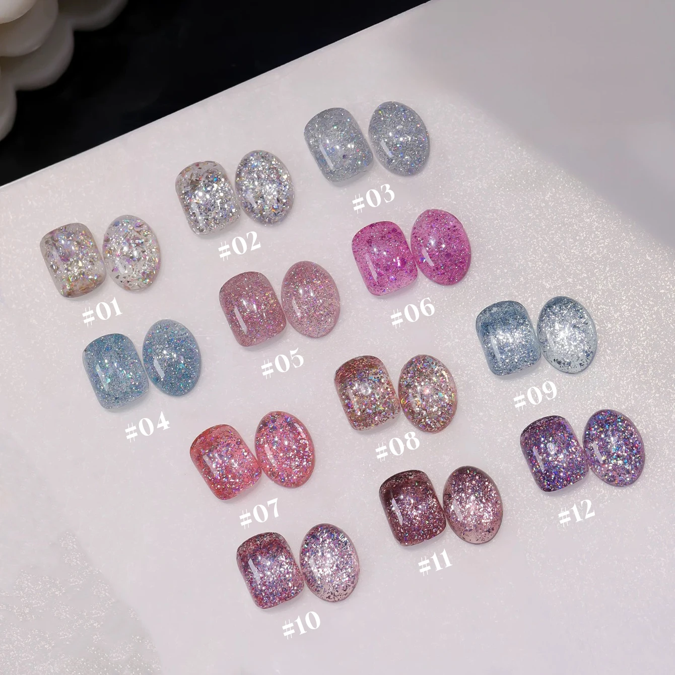 MIANEL 12ML 1-12PCS Verão Mais vendido Faça uma estrela de desejo 12 cores Strobe Glitter Gel Unha Polonês Azul Unhas Esmalte Branco