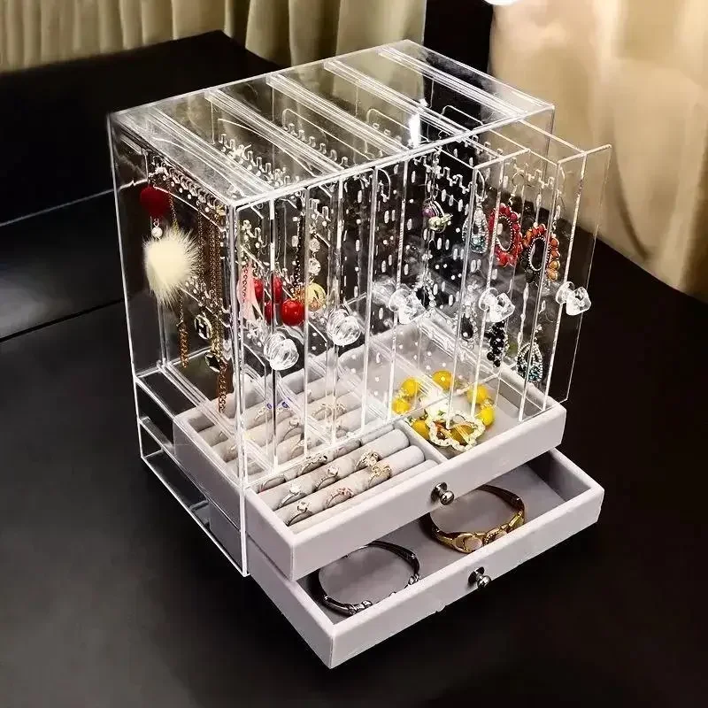 Transparent Multifunctional Jewelry Box Dustproof Display Stand Three-dimensional Large Capacity Necklace Earring Storage Boxes