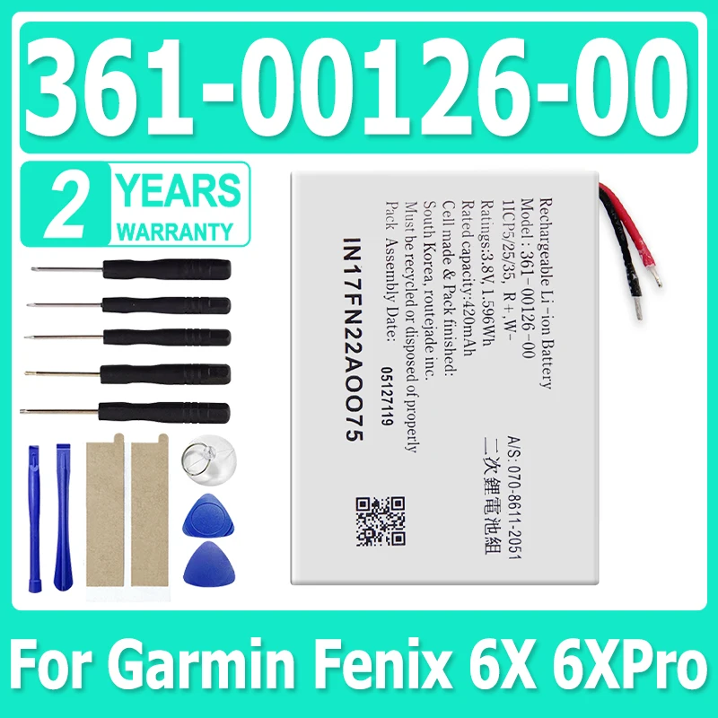 

Замена 361-00126-00 для Garmin, Fenix 6X Pro 420 мАч, аккумулятор для умных часов + бесплатные инструменты