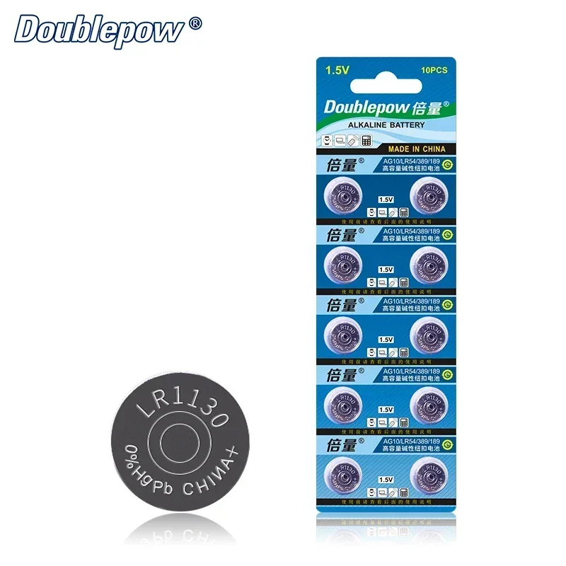 Batería de botón Doublepow LR1130 AG10 LR54 389 189 pila de moneda alcalina 1,5 V para calculadora termómetro baterías de reloj Digital