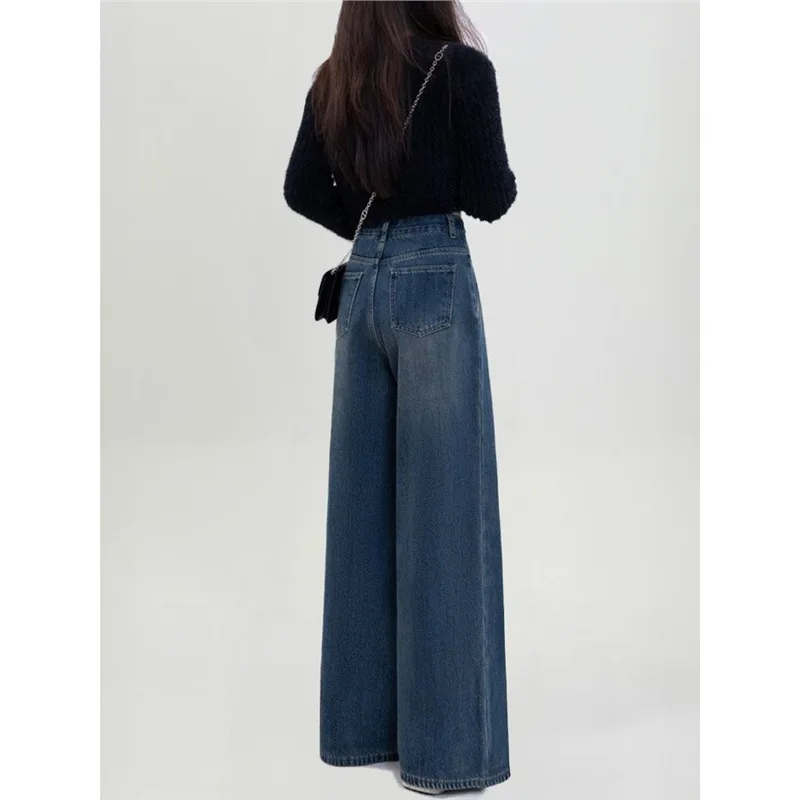 Women Vintage High Waist Straight Jeans Loose Wide Leg Denim Pants Slimming for Pear Shaped Figure Fashion Trousers