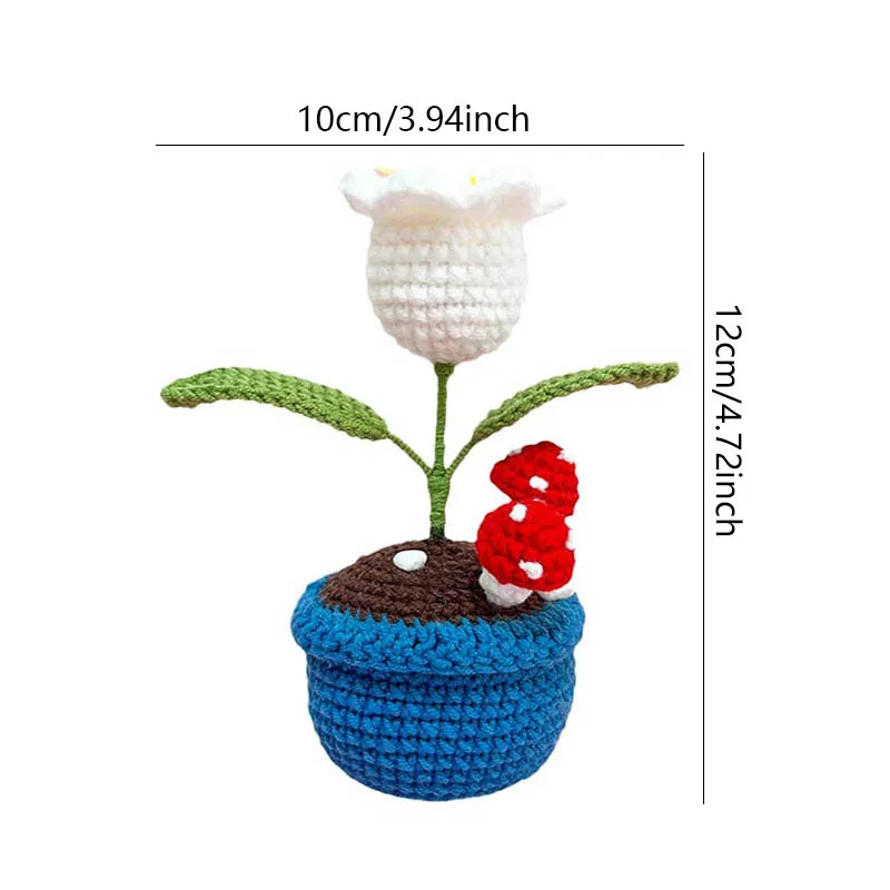 Wool Flower Finished Product Handmade DIY Crochet LED Lily Artificial Flower Potted Plant Handknitted Woven Creative Gift