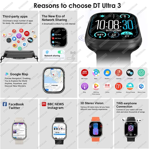 Imagen 2 del producto 2025 nuevo reloj Original DT Ultra 3 Pro reloj inteligente hombres Google mapa NFC GPS Tracker HD BT llamada IP68 relojes inteligentes impermeables mujeres