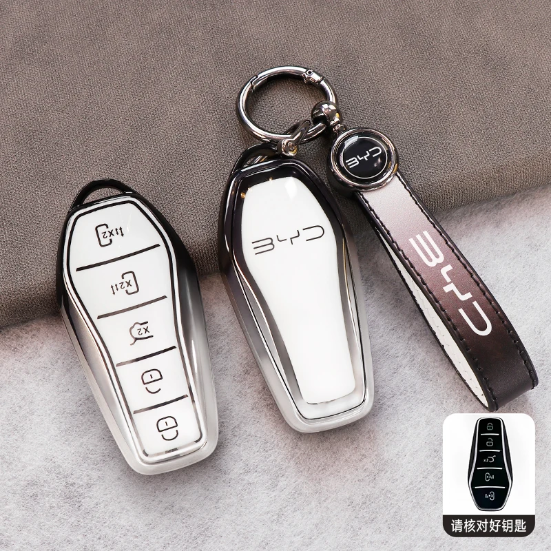 Car TPU Key Case Holder Cover Chain For BYD XIA Summer Tang Yuan Qin Seal Song Han EV Dolphin PLUS MAX Key Interior Accessories