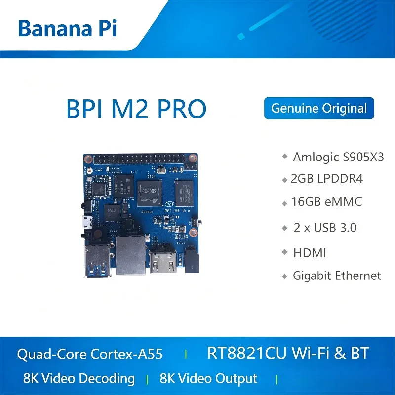 Banana Pi BPI M2 Pro, Amlogic S905X3 Quad-Core Cortex-A55 (2.0GHz),  Gigabit Ethernet, Single Board Computer
