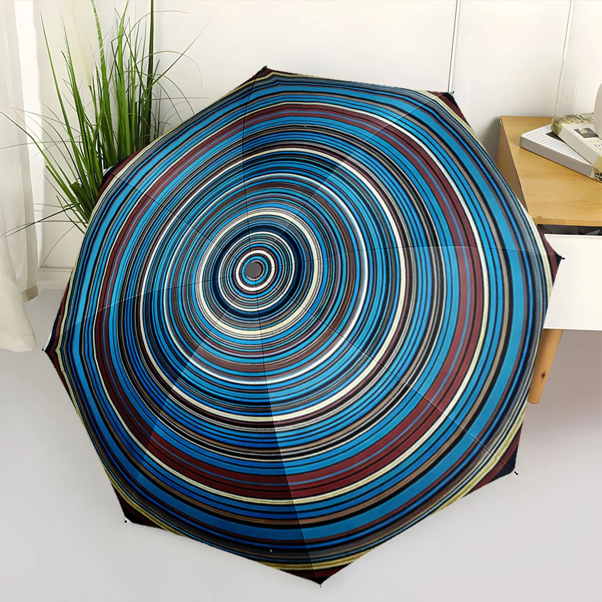 1PC Circular Pattern Umbrella: A Dance of Colors Print 8 Iron Ribs Folding Umbrella Auto-Open Fashion Sunshade