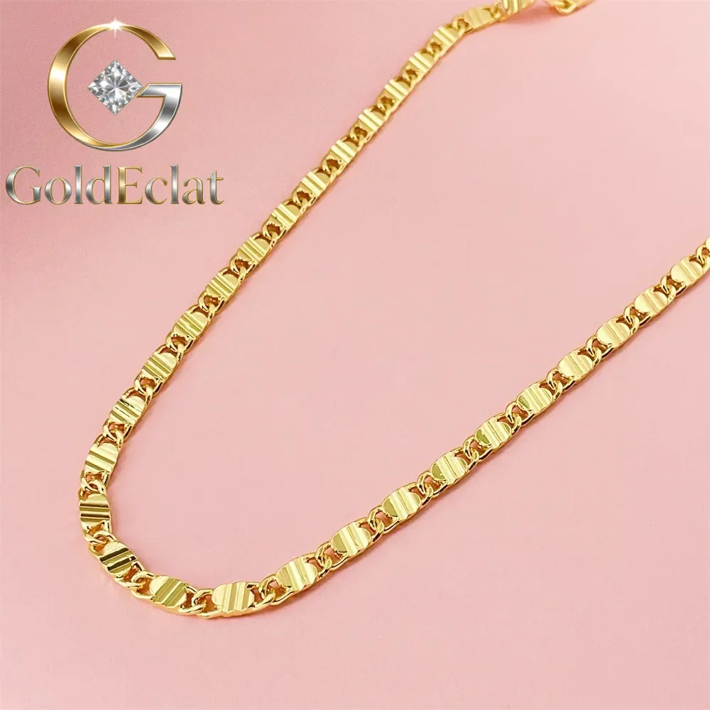 

GoldEclat Luxury 24K 9999 Pure Gold real gold Men's MM pattern necklace 60CM