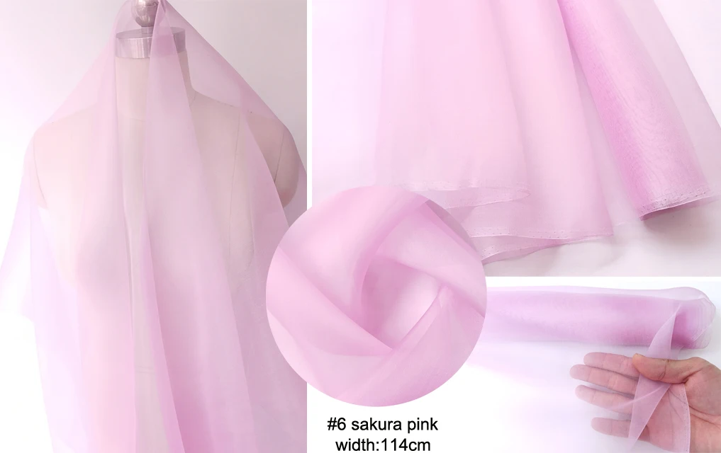 45'' / 55'' breit pro Meter steif geformte Hochzeitsgaze aus schlichter, natürlicher Organza-Stoff aus reiner Seide – Detail 22