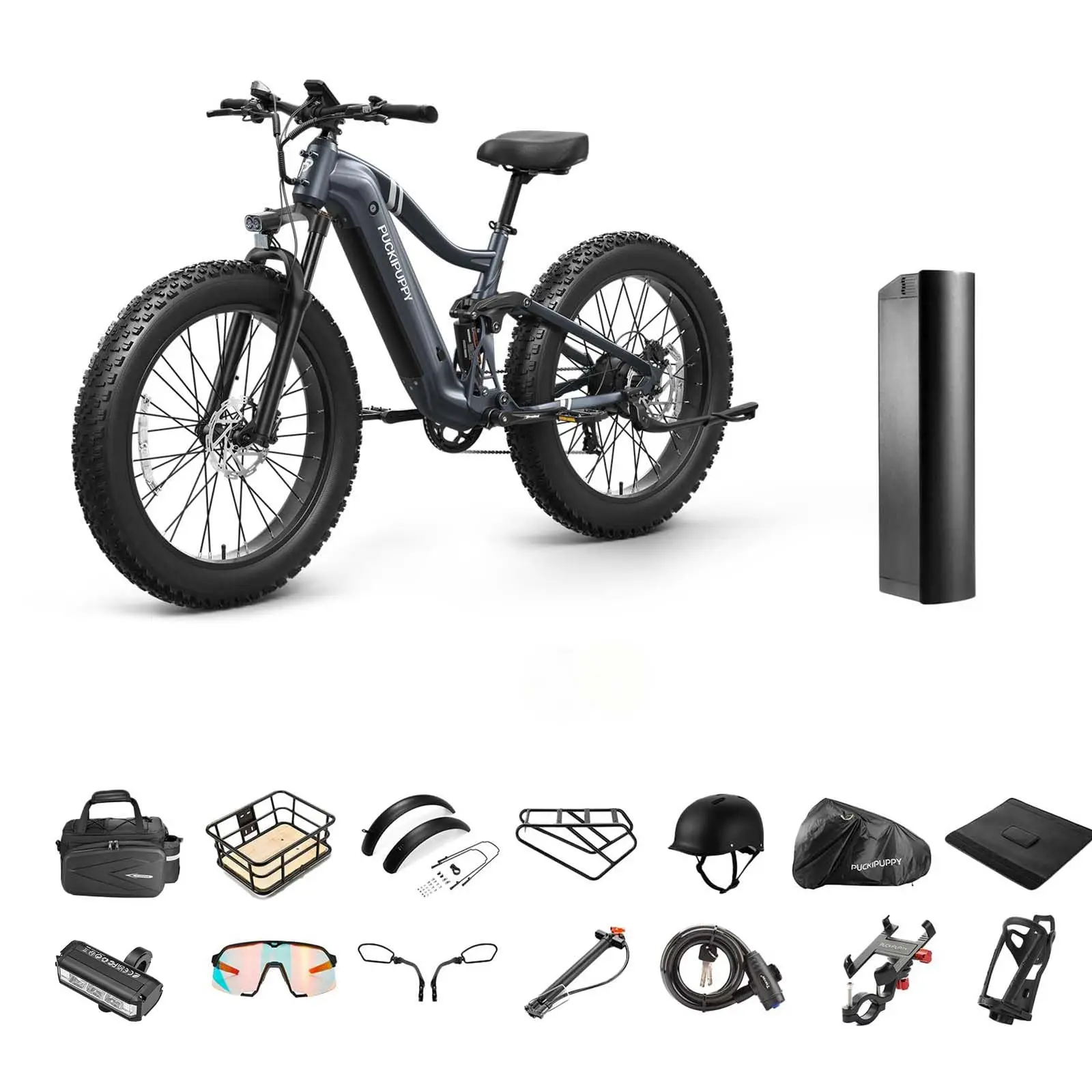 

PUCKIPUPPY Boxer Electric Bike 960W 48V 20AH Battery With Luxury Accessory Pack And Extra 15Ah Battery 26" Fat Tire EBike