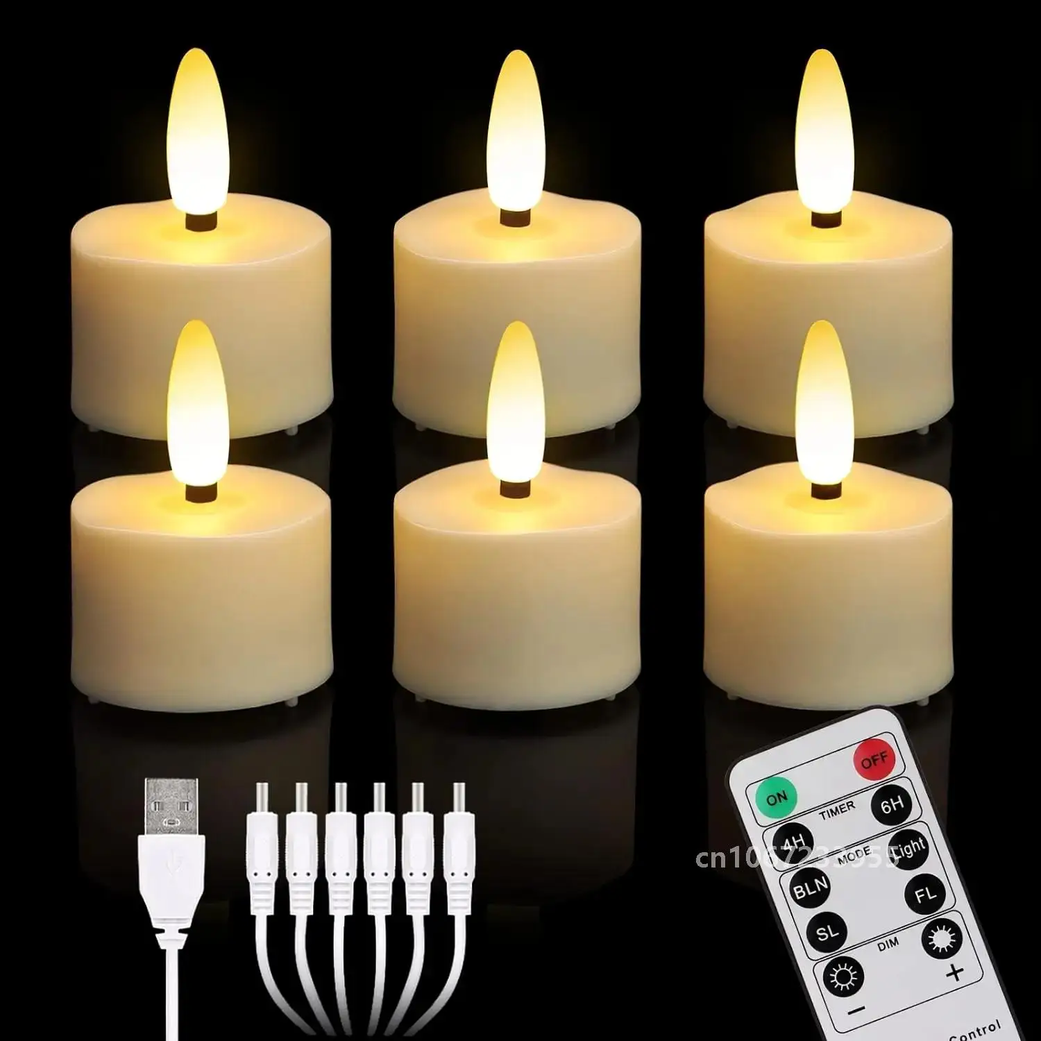 set of 6/12 Remote Controlled w/Timer Led Tea Light USB Rechargeable Tealight Warm White 3D Wick flickering Candle Lamp f/Party