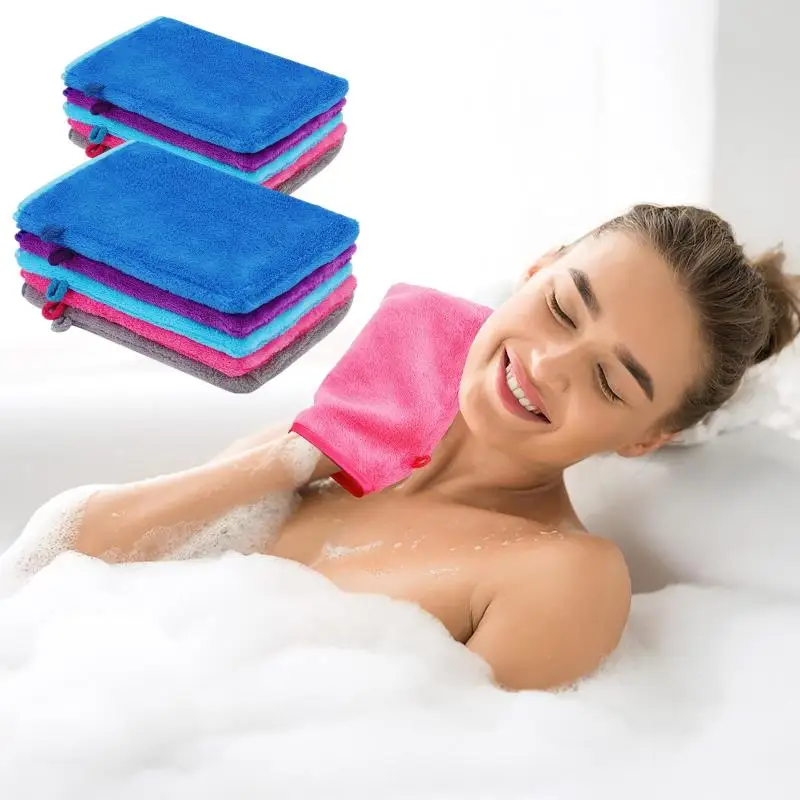 1 pz colorato struccante guanti detergenti riutilizzabili morbida microfibra asciugamano per la cura del viso bellezza panno detergente per il viso cura della pelle