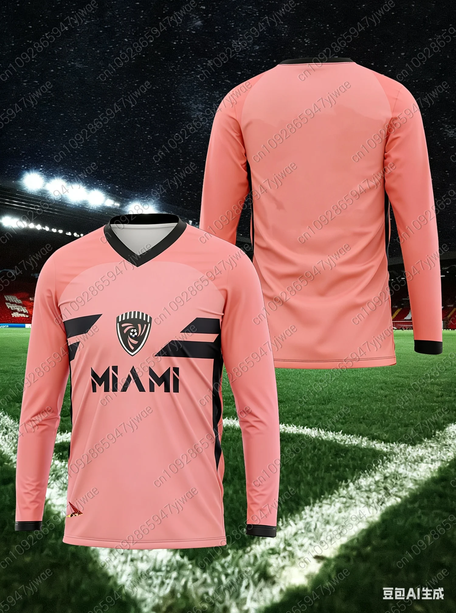 2025 رجل ميامي لكرة القدم جيرسي الخامس الرقبة طويلة الأكمام كرة القدم تي شيرت الرجال الرياضة التدريب الفانيلة خمر عطلة رجل تي شيرت برقبة على شكل v