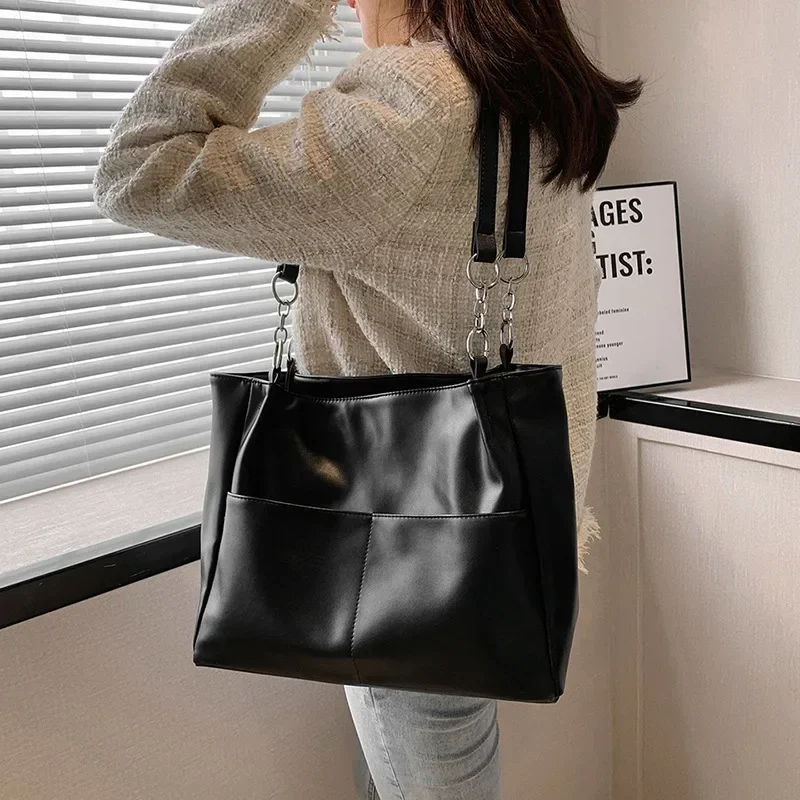 Shoulder Side Bags for Women Vintage Solid Color Simple Large Capacity Big PU Leather The Latest Handbags Travel Totes