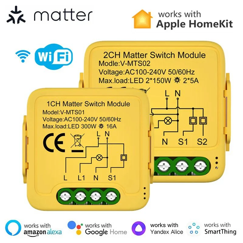 1/2 Gang Matter WiFi Smart Switch Module Smart Home Automation Relay Breaker funziona con Homekit Smartthings Alexa Google Home