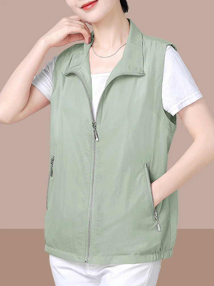 

Новая женская летняя солнцезащитная жилетка 2026 года с модным цепным дизайном, повседневная, тонкая, из полиэфирного волокна, на молнии, однотонная