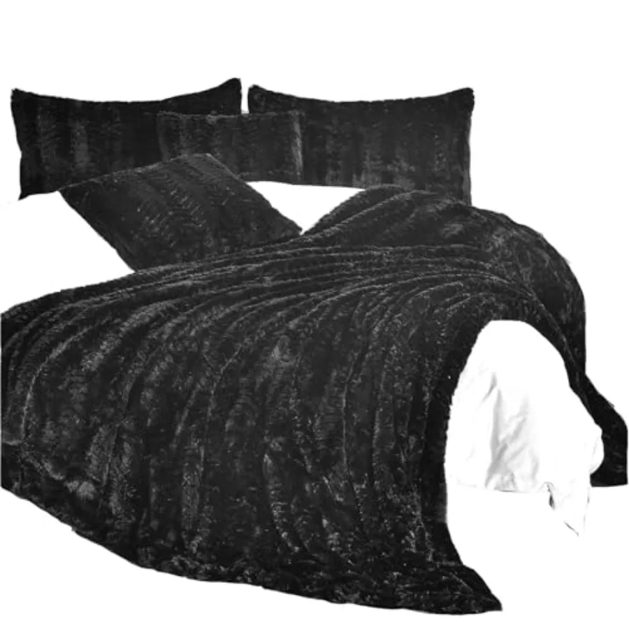 

Плед из искусственного меха для кровати, 2 слоя, 7.3, для всех возрастов, для домашнего декора, без подушек, черный, 90x90 дюймов