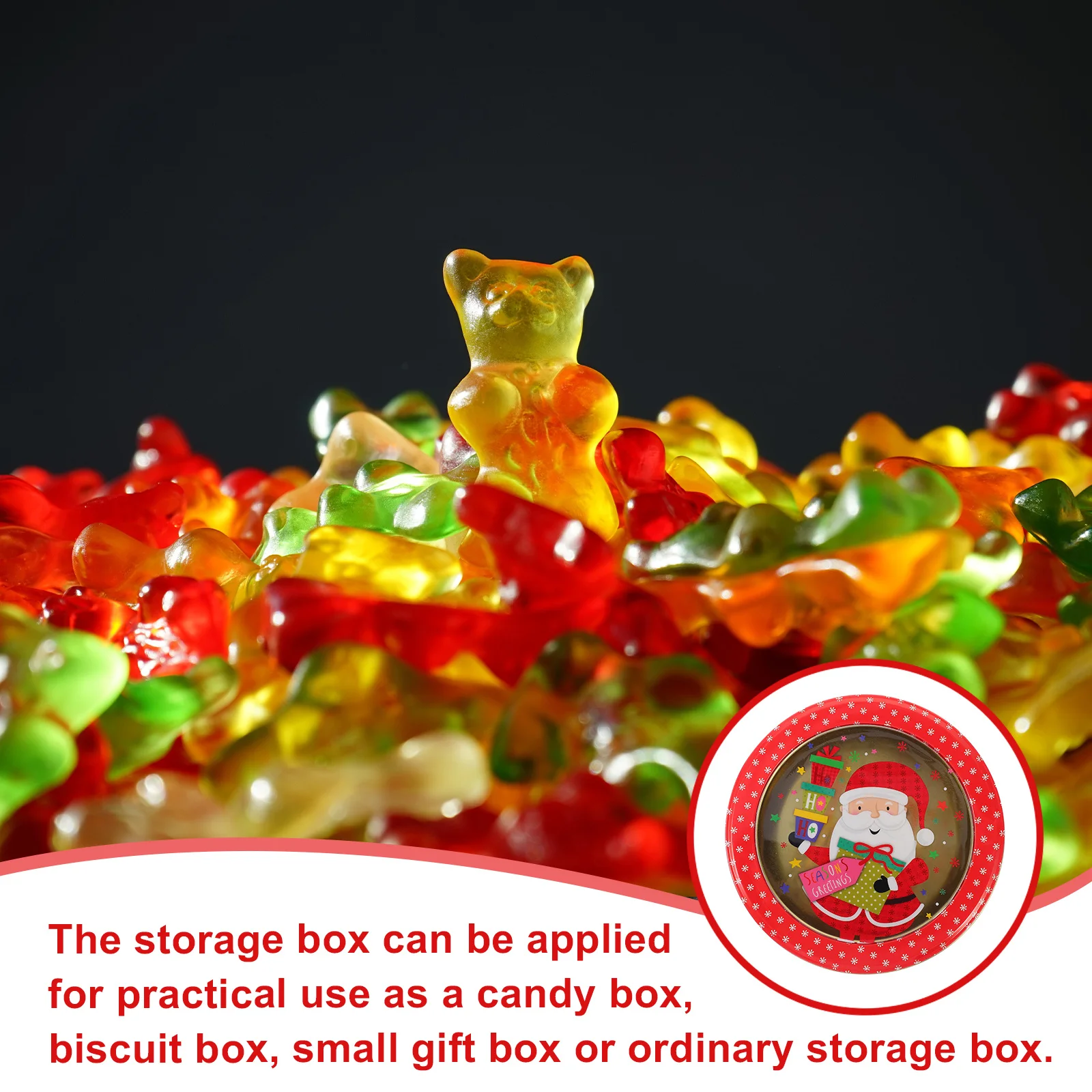 

1pc Christmas Cookie Tin Round Metal Storage Container Festive Biscuit Box Xmas Gift Packaging Candy Holder Tinplate Storage