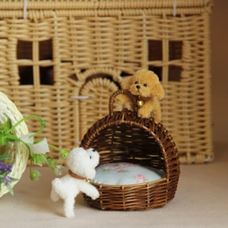 1:6--1:12 Miniature Furniture Rattan Dog Bed Handmade Small Dog Bjd Home Decor Ornaments