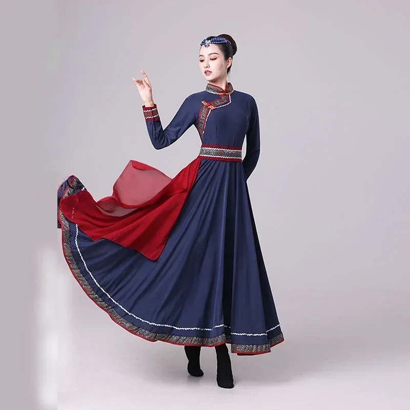 Mongolian Costume Clothes Festival Tibetan Outfit Ethnic Long Skirts Mongolian Costume Traditional Ancient Folk Stage DanceWear