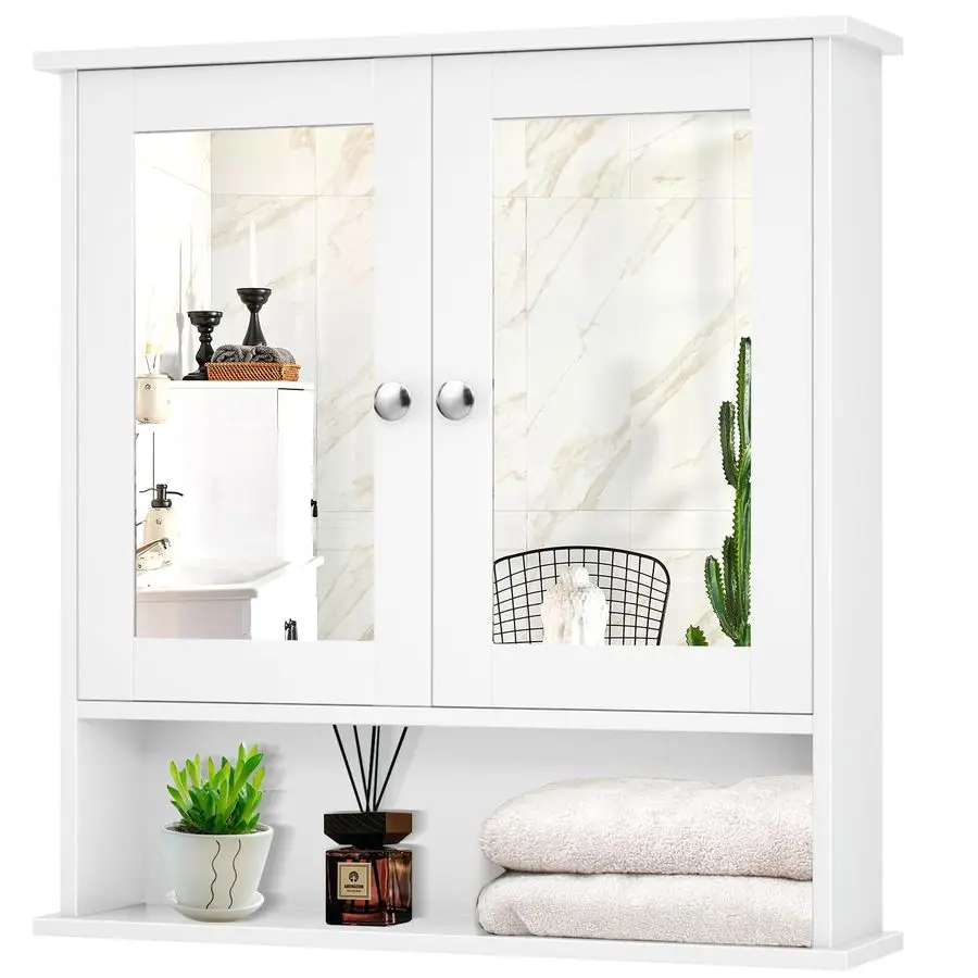 

Аптечный шкафчик, настенный шкаф для ванной комнаты с 2 зеркальными дверцами, регулируемой полкой, открытым отделением, настенный шкаф, надстенный шкафчик