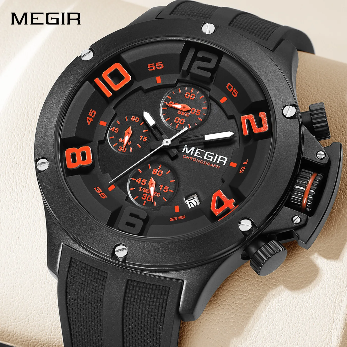 

MEGIR модные спортивные кварцевые часы для мужчин часы с большим циферблатом хронограф водостойкие светящиеся военные наручные часы часы с датой 8115