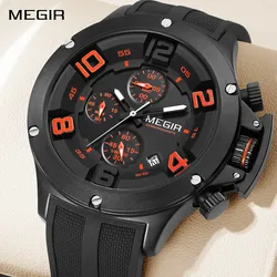 MEGIR Moda Spor kuvars saatler Erkekler için Büyük kadranlı saat Chronograph Su Geçirmez Aydınlık Askeri Kol Saatleri Tarih Saat 8115