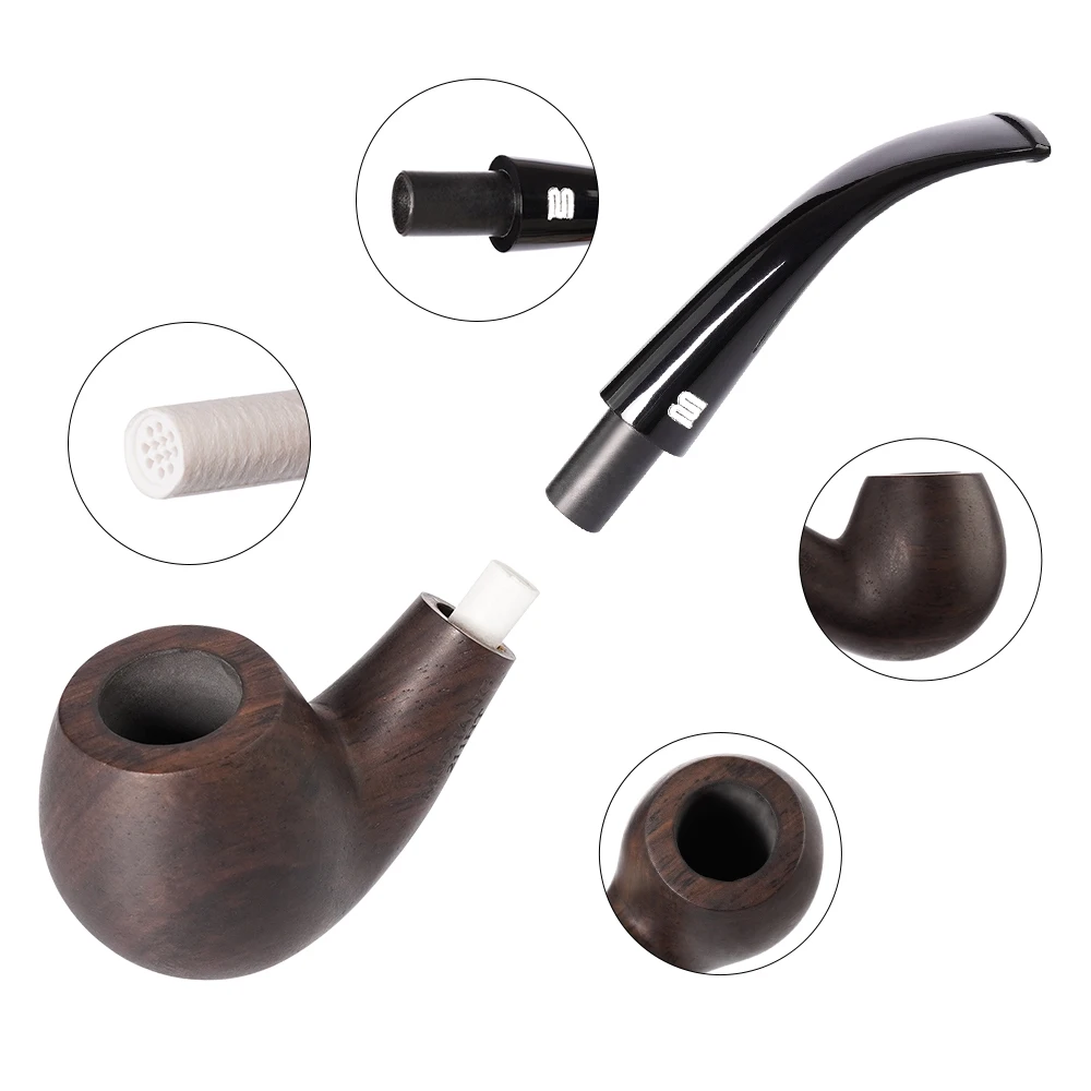 JIBILL Sandalwood Tobacco Pipe Set Smoking Pipe + Cleaning Set + Bag, 9mm Pipe Channel Perfect Set for Beginner Smokers Gift