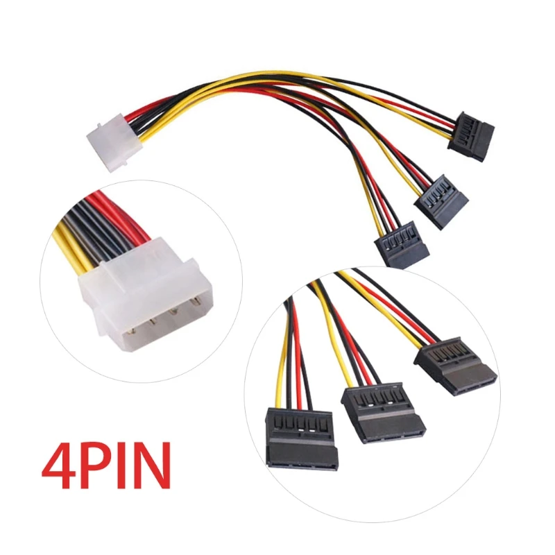 F3KE Power Splitter สายเคเบิลอะแดปเตอร์ 4Pin IDE ถึง 3 xSATA 1 ถึง 3 สายไฟ