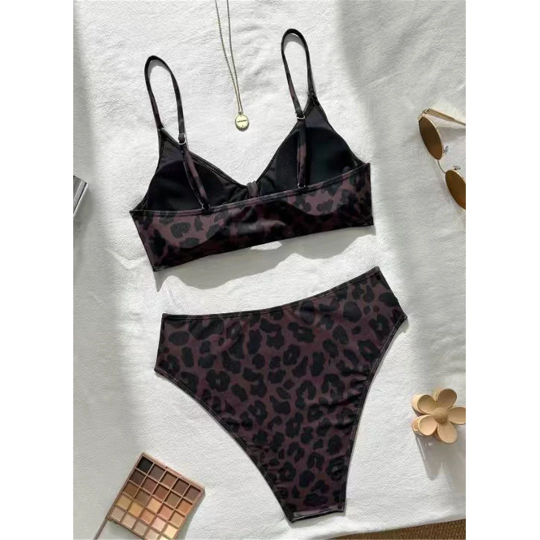XS - XL, Leopardenmuster, V-Ausschnitt, Bikini, Damen-Badebekleidung, zweiteiliger Bikini, gepolsterter Badeanzug, Badebekleidung, V8455. – Detail 6