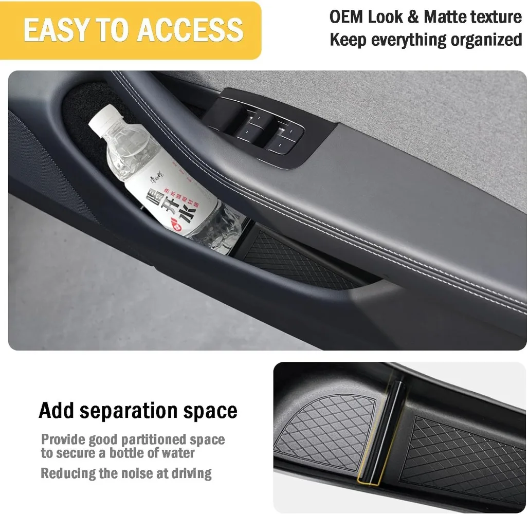 Front Rear Door Slot Pockets Side Storage Box Washable for Tesla Model 3 2024 Highland Handle Armrest Tray Organizer Accessories