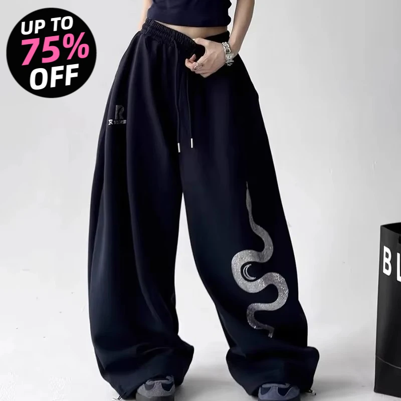 Street Style Casual Sweatpants with Women's Punk Style Patterns New Arrivals for Spring Fleece Loose Fit Streetwear Oversized