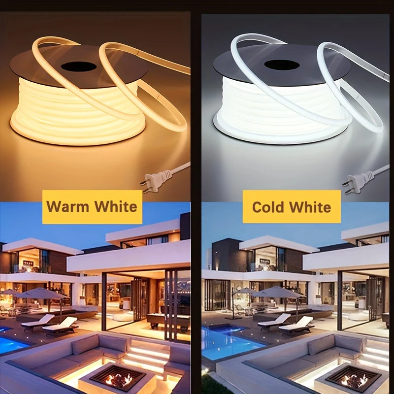 COB LED Strip Lights 110V Outdoor Waterproof 10W/M Flexible LED Rope Light 25cm/9.85inch Cuttable For Kitchen＆Garden Lighting