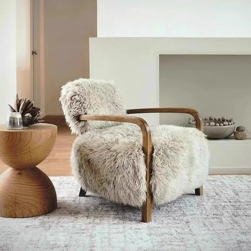 Vintage Shaggy Faux Sheepskin Accent Chair for Small Living Room Large Apartment Home Decor Modern Single Seater Lounge Chair
