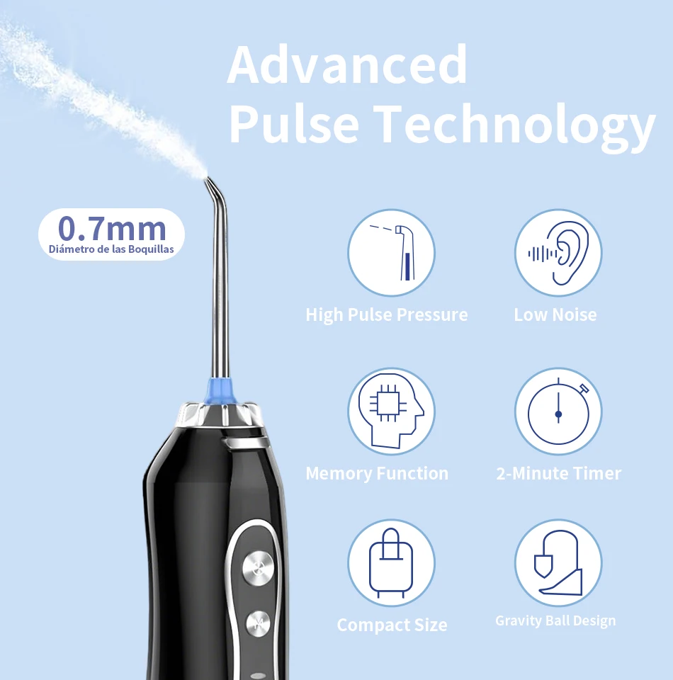 H2ofloss Wasserflosser Tragbarer Mundduscher 300ML 5 Modi Hochdruck USB Wiederaufladbar zur Zahnreinigung HF-6 – Detail 6