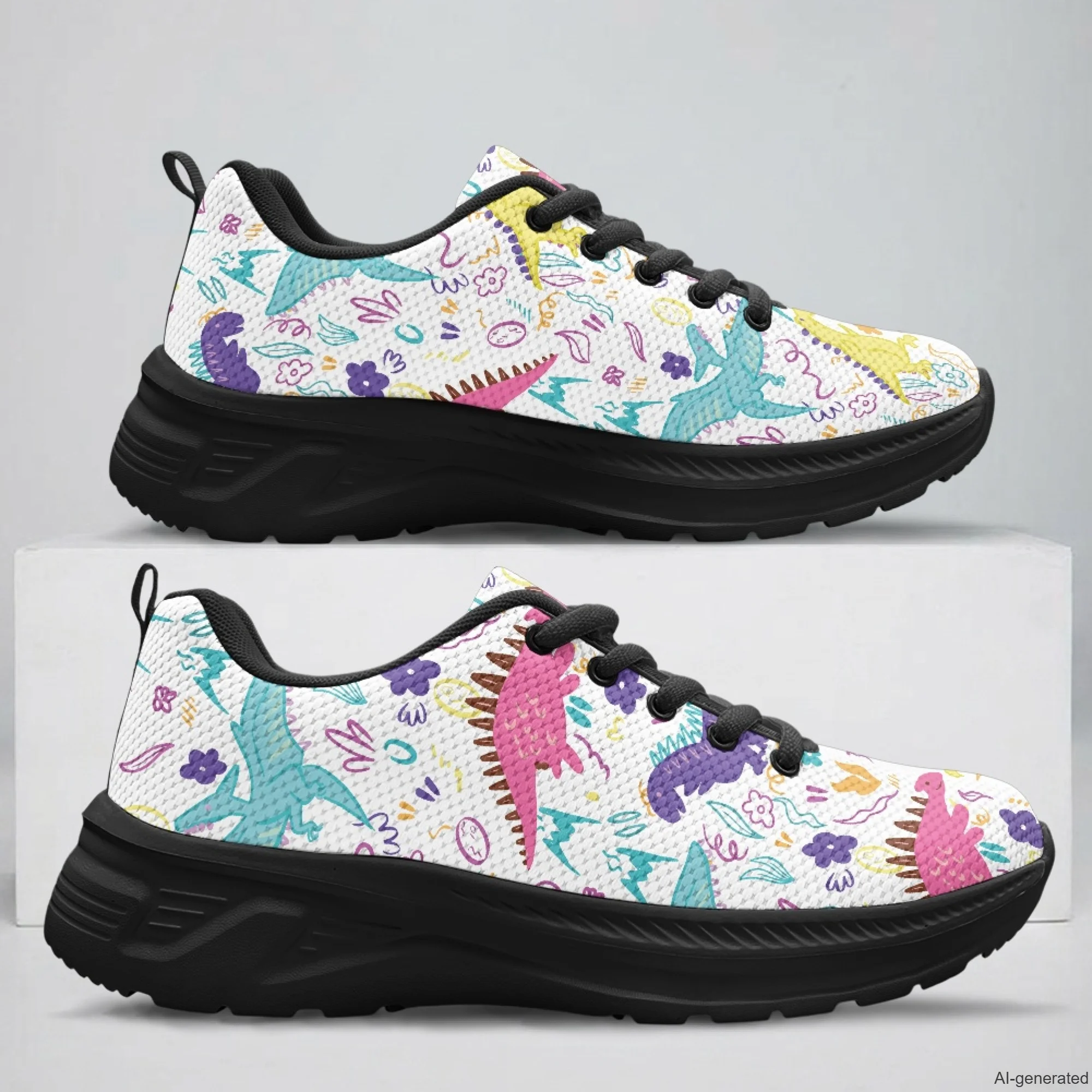 XIXIRIMIDO Running Shoes for Men Breathable Mesh Casual Walking Shoes for Women Dinosaur Print Workout Gym Sneakers 35-48