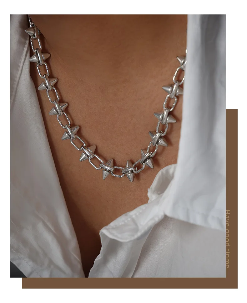 Schwarz Silber Farbe Spike Halskette Für Frauen Männer Hip-hop Rock Punk Stil Edelstahl Hals Kette Halsketten Paar schmuck Geschenk – Detail 3