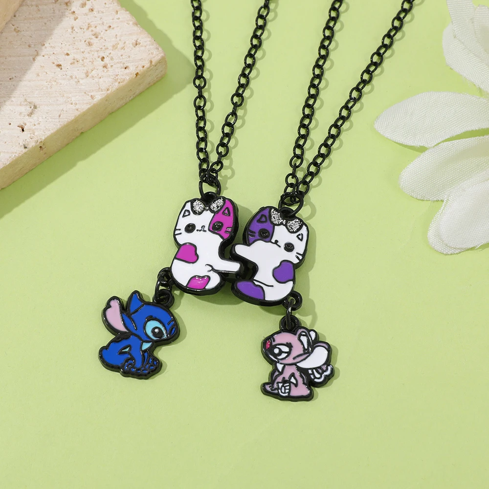 

2 шт. Дисней аниме стежка магнитная цепочка на шею для женщин Kawaii лучшие друзья кошка животное кулон игрушки BFF подарки дружбы
