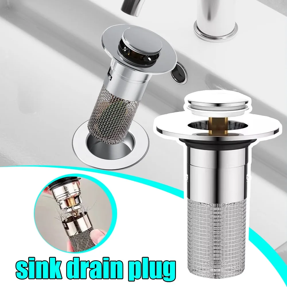 

Washbasin Sink Plug Press Type Pop Up Drain Filter Hair Collector Odor Proof Leak Proof Plug Spring Loaded Design Universal