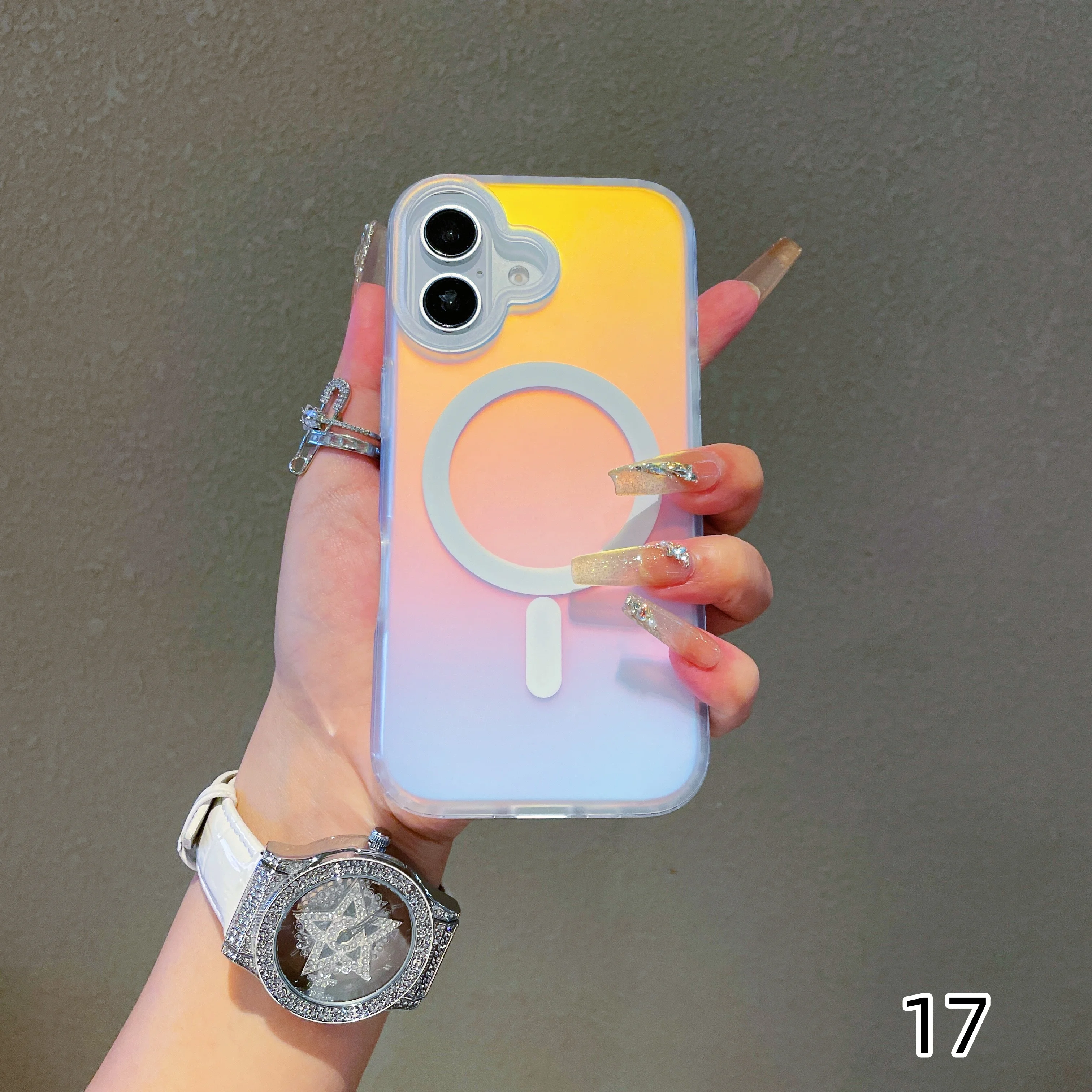 18Pro Sun Set Sky For Iphone 17 Pro Max Laser Color-Changing Matte Phone Case 17Pro Magnetic Cover 16 15 14 Gradient Colors Case