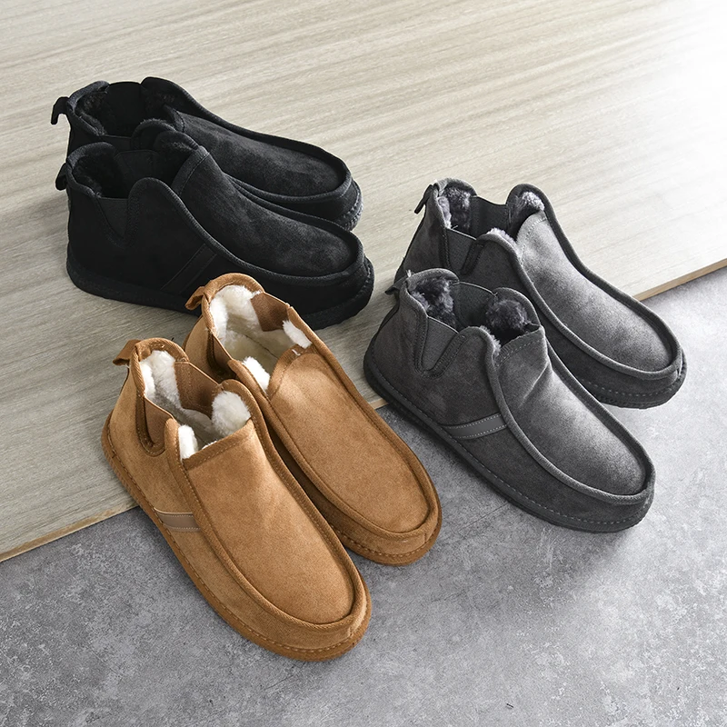 

Warm Fleece Lined Thickened Men's Winter Slip-On Snow Boots round Toe Short Tube Casual Style Youth Footwear PU Material