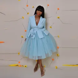 Knee Length Baby Blue Tulle Skirts A Line Elastic Waist Black Girls Yong Lady Birthday Skirt 2024 Spring Summer Wmen SKirts