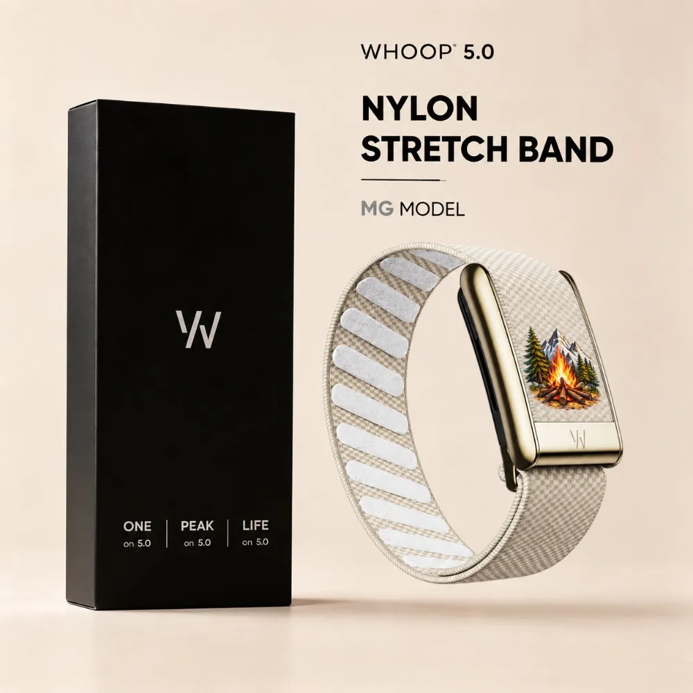 WHOOP 5.0 MG Compatible Mountain Campfire Print Elastic Nylon Woven Replacement Wristband with Metal Frame