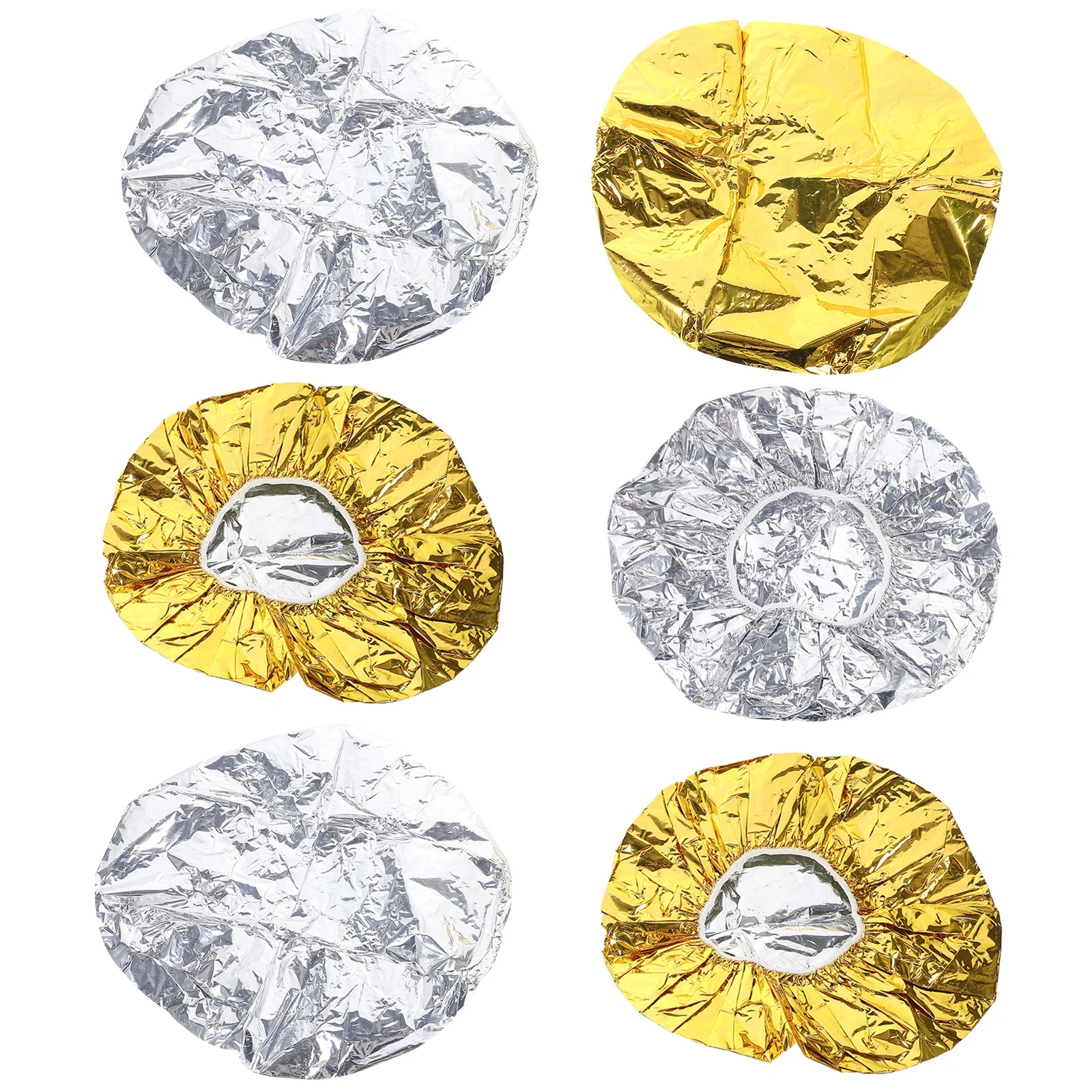 6pcs Heat Insulation Cap Aluminum Foil Hairdressing Cap For Women Dustproof Shower Salon Use Golden Silver Each