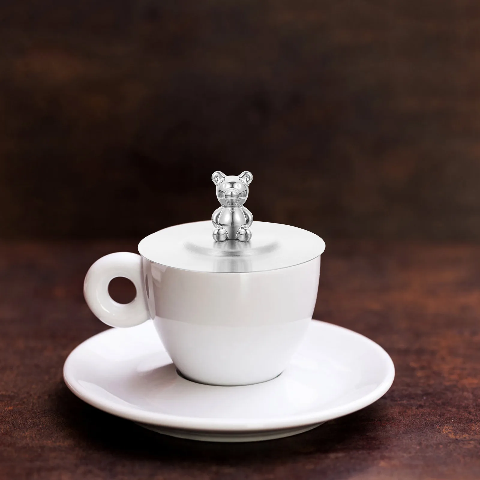 

Leak-Proof Stainless Steel Mug Lid with Creative Bear Shape Cup Cover for Coffee Tea Water Glass Reusable Dust-Resistant Metal