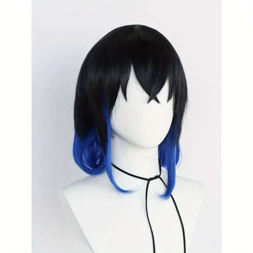Black Ombre Blue Cosplay Wig Short Bob Wigs with Bangs for Anime Costume Wig for Halloween Party