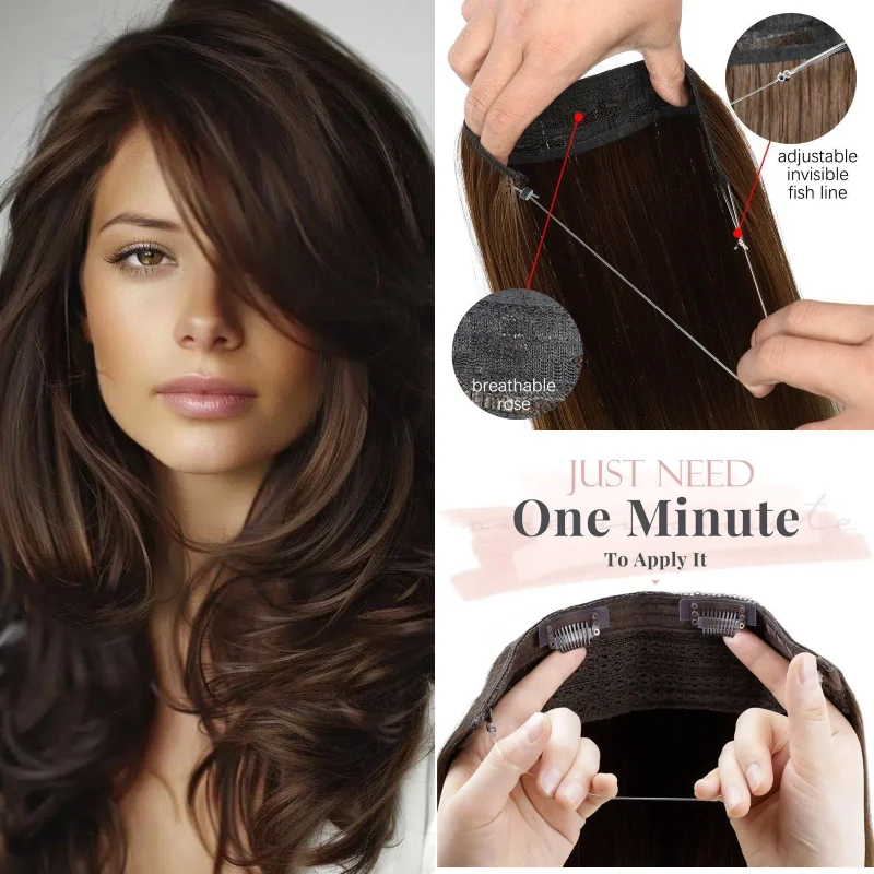 

Наращивание волос One Piece Fish Line Extensions, 100% натуральные волосы, 12-26 дюймов # 1B Для дропшиппинга: товар, удобный для прямой поставки