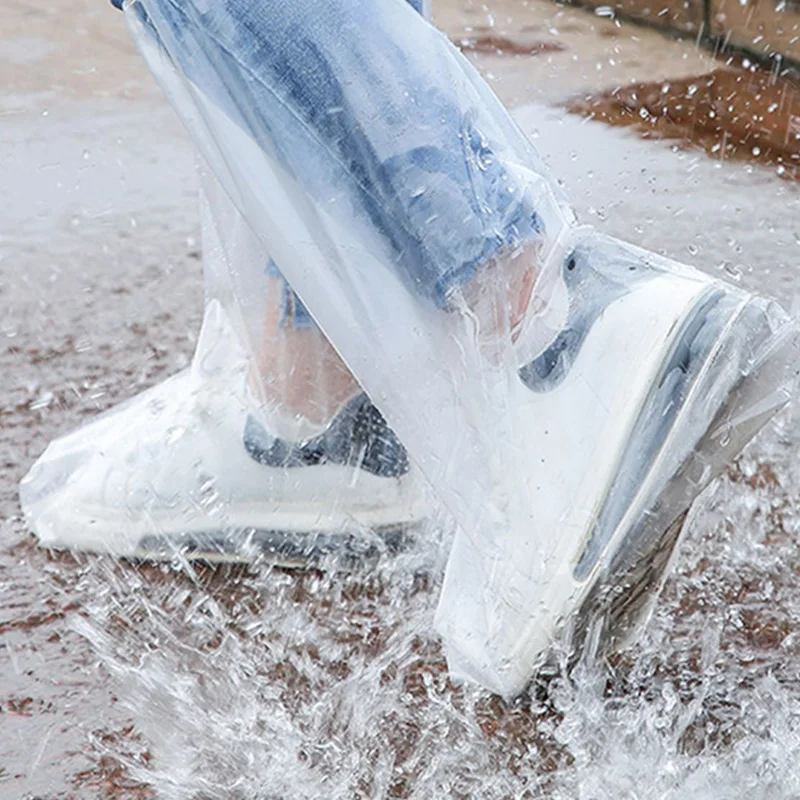 10PCS Blue White Rain Shoe Covers Disposable Plastic Waterproof Rain Shoe Covers Portable Tools Traveling in Rainy Days